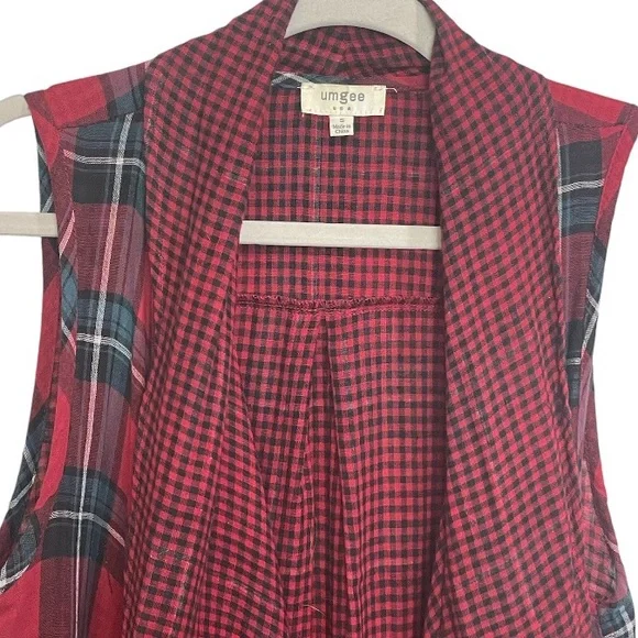 Umgee Plaid Fringe Sleeves  Kimono Wrap Size Small - Picture 5 of 8